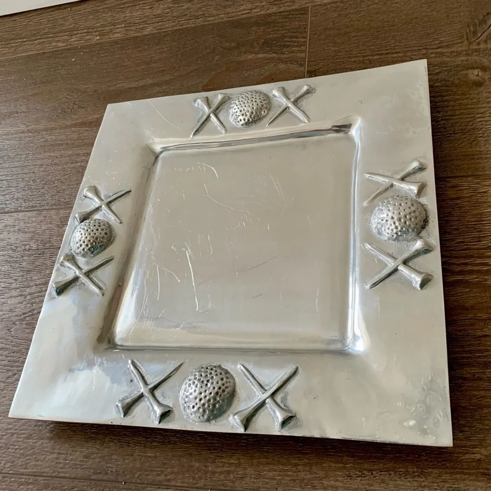 Simply Pewter Metal Serving Tray In Golf Motif 12/12”